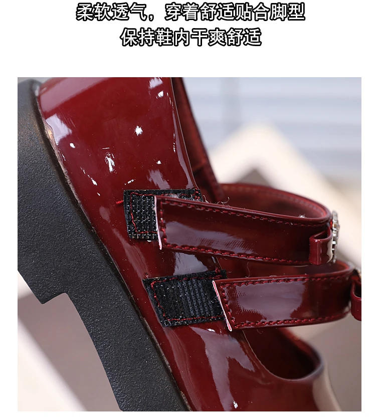 Description Picture 6 of itemChildren Leather Shoes for Spring Wine Red Black Elegant Girl's Mary Janes Chunky Hook-loop Beautiful Comfy Kids Shoe 26-36