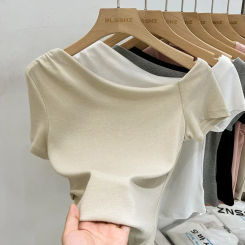Womens Long Sleeve Off Shoulder T Shirts 2025 Tight Knit Sexy Slim Fitted Casual Women's Basic Tops Cropped T-Shirt New