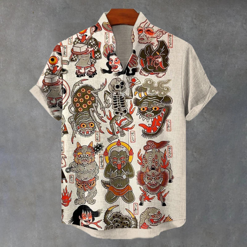 Description Picture 3 of itemMen summer vacation character image casual luxury social fashion flower hawaiian short sleeve shirt elegant retro clothing