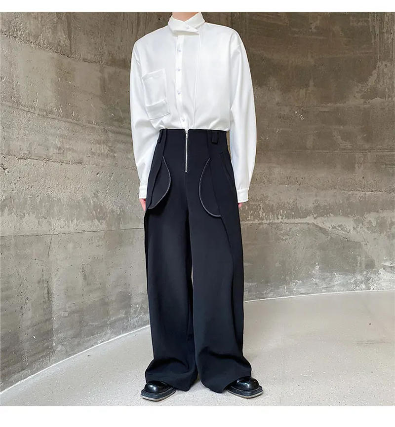 Description Picture 3 of itemHKSH Spring New Men's Tide Dark Wide Leg Straight Casual Suit Pants Chic Metal Zipper Design Floor Mop Fashion Trousers HK0075