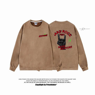 Suede fabric Sweatshirts Men Loose Street Punk Rock Graphic Pullovers Autumn Hoodies Urban Fashion Oversized Brand Male Tops