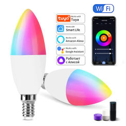 AC220V Tuya Smart WiFi LED Bulb E14 Candel Light 5W 7W 9W Dimmable RGB Lamp APP Control Alexa Google Assistant Home Room Decor