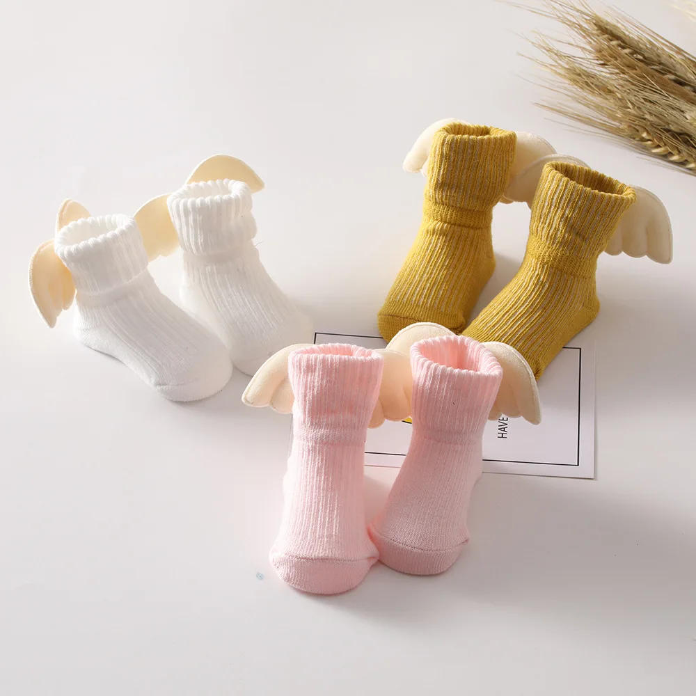 Description Picture 5 of itemBaby Girl Socks Cute Angle Wing Crew Cotton Socks Solild Color Cartoon Short Socks for Newborn 0-1T Shower Gift Accessories