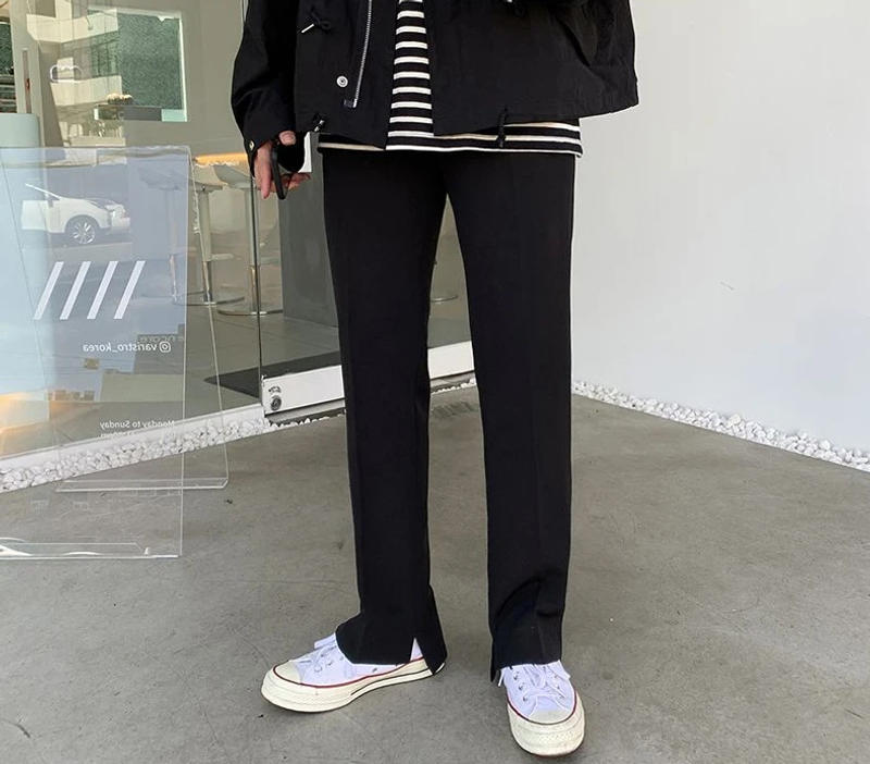 Description Picture 3 of itemSlit Man Suits Pants Straight Fluid Draped Black Korean Reviews Many Clothing Trousers for Men Free Shipping Fashion Up Stylish