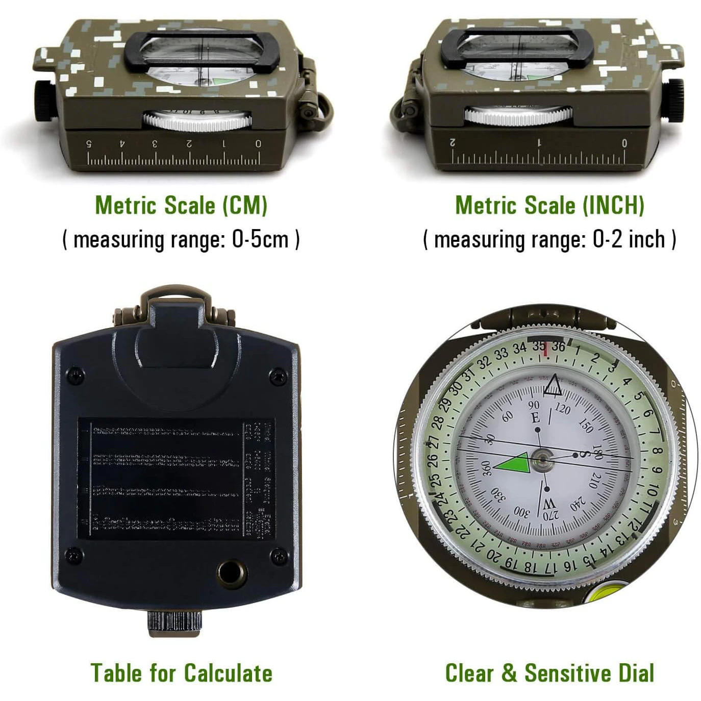 Description Picture 6 of itemTactical Survival Compass High Precision Professional Metal Sight Compass Luminous for Outdoor Hiking Climbing Exploring Geology