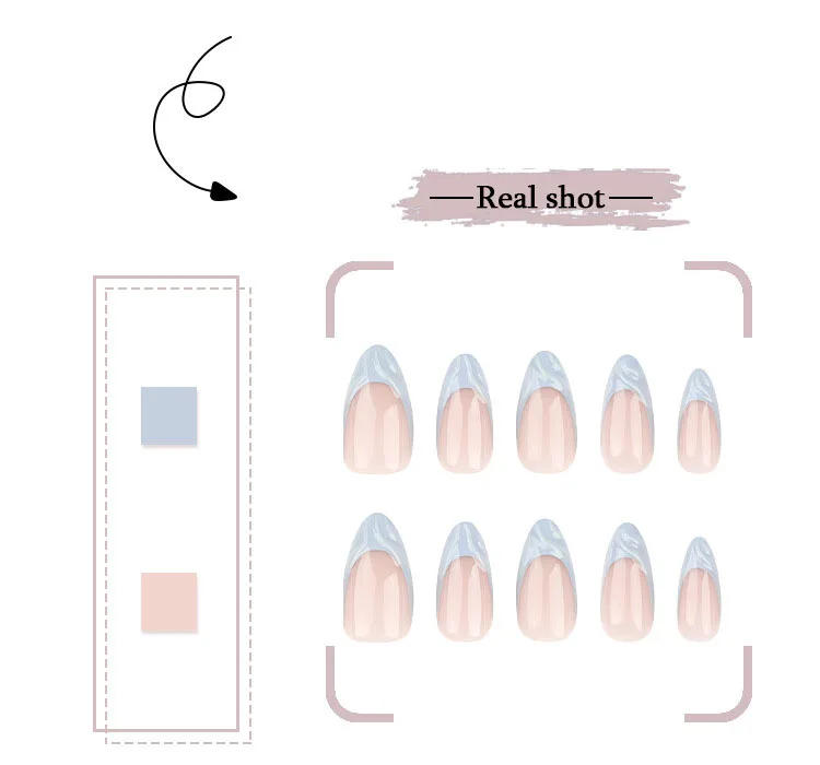 Description Picture 5 of item3D Shell Design Blue Almond Shape Nail Art Wearable Fashion False Nails Detachable Finished Fake Nails Press on Nails with Glue