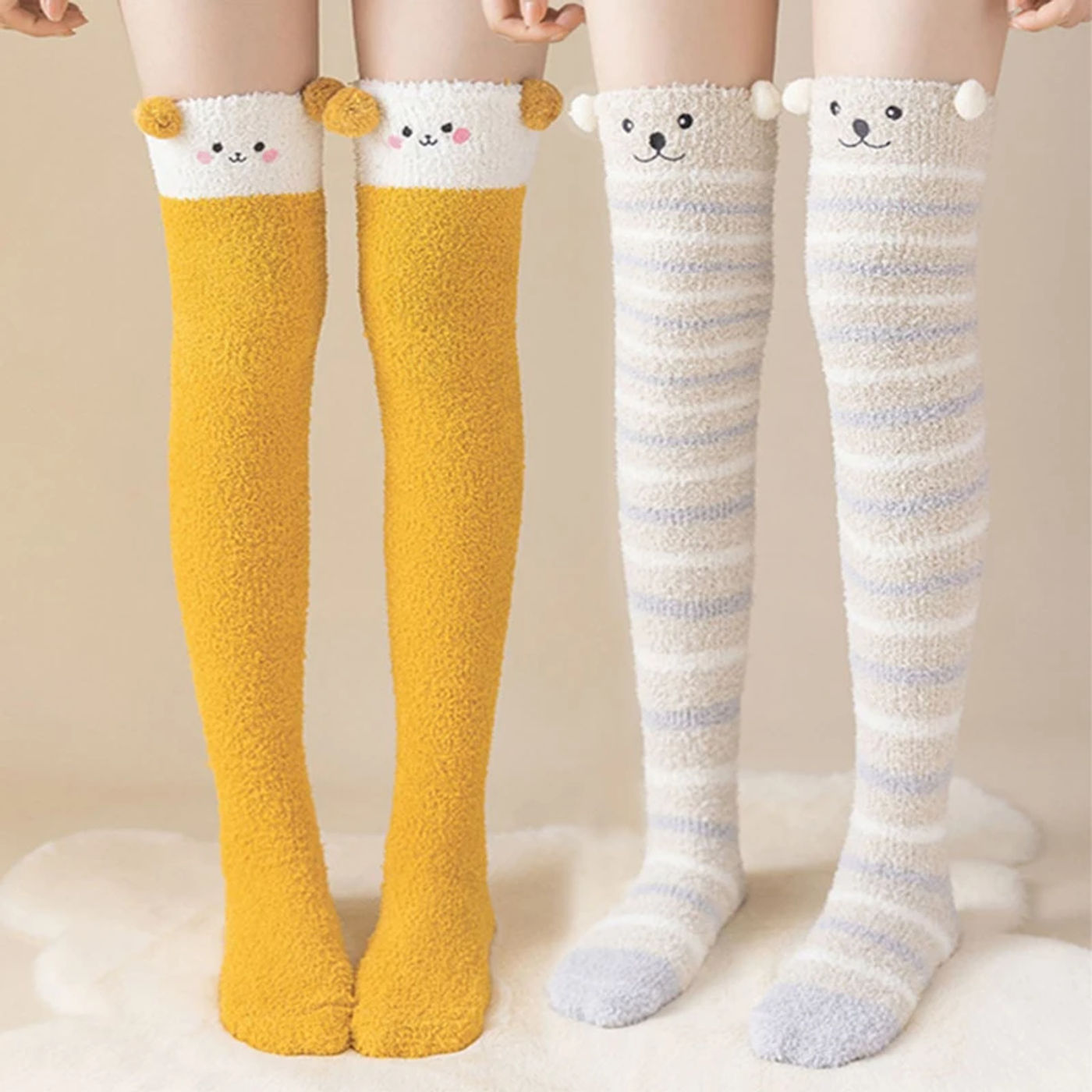 Description Picture 4 of item1Pair Women's Cozy Thigh-High Fuzzy Socks Soft Warm Cartoon Over The Knee Sock Cute Comfortable Fashion High Quality Sox Female
