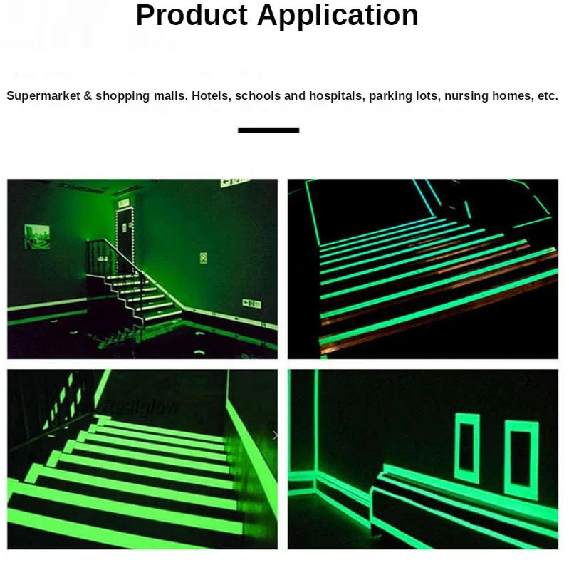 Description Picture 2 of itemNight Light Strip Waterproof Tape Can Be Cut Wall Stickers Green Luminous Tape Glow in the Dark Staircase Fire Warning Home