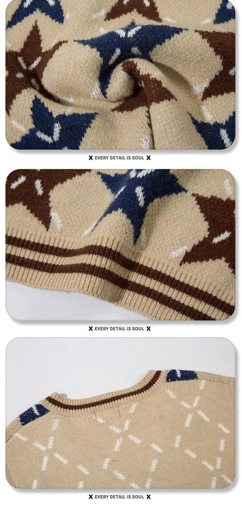 Description Picture 6 of itemHigh quality full stars sleeveless vest 2023 autumn and winter new street tide country tide loose V-neck vest