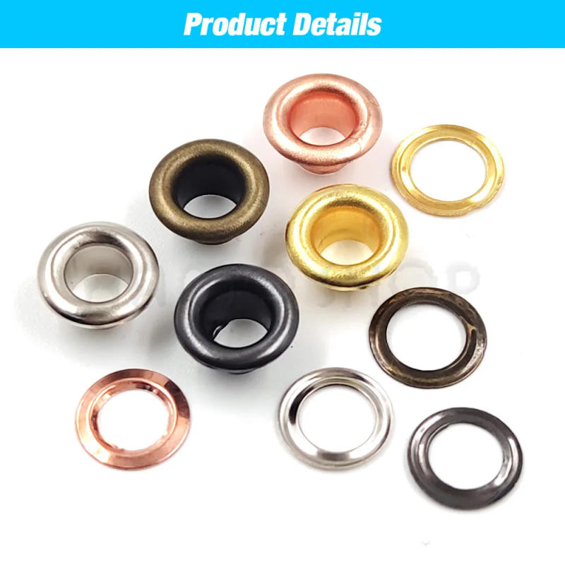 Description Picture 5 of item100 Sets 4mm Eyelet Metal Grommet Rings With Washer Punch Tool Kits For Leathercraft Shoes Bag Clothing Belt Hat Accessories