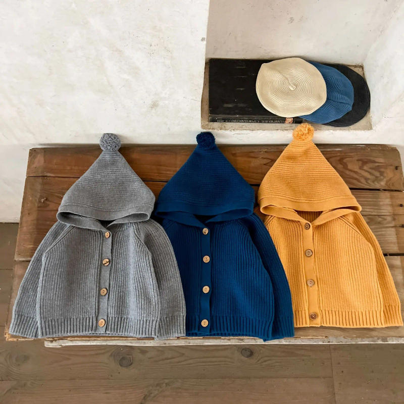 Description Picture 4 of itemAutumn Winter Babys Boys Sweater Cardigans Cotton Solid Ribbed Toddler Infant Boys Hooded Coats Loose Warm Little Boys Outerwear