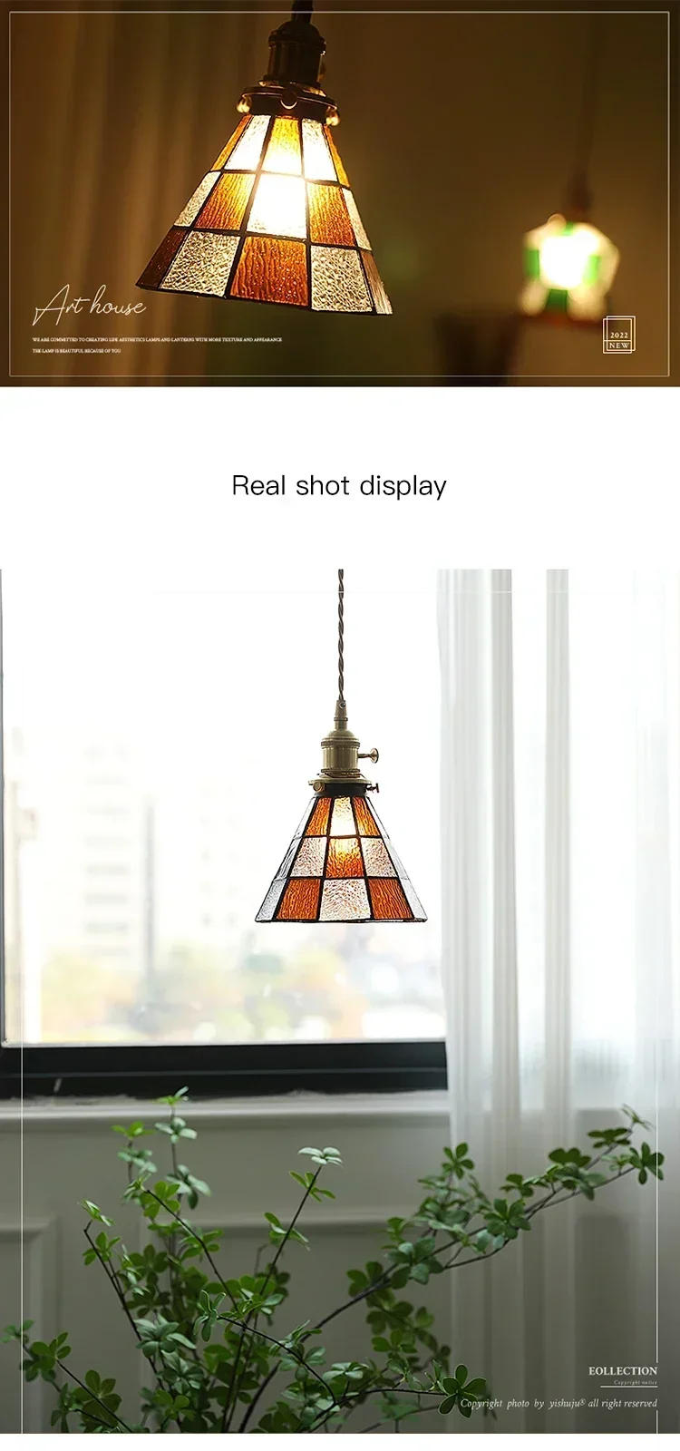 Description Picture 2 of itemNordic Retro Glass Pendant Lights for Dining Room Restaurant Cafe Bar LED Suspension Chandelier Bedroom Bedside Hanging Lighting