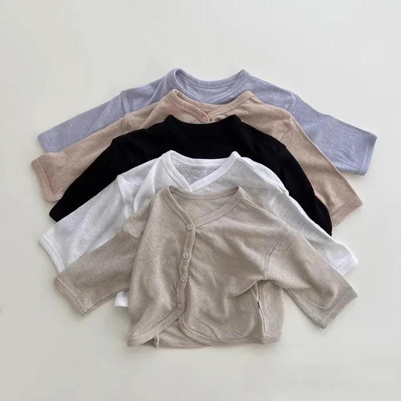 Description Picture 2 of item2025 Summer New Baby Long Sleeve Sunscreen Jacket Infant Girl Cotton Cardigan Kids Boys Solid Coat Thin Breathable Tops Clothes