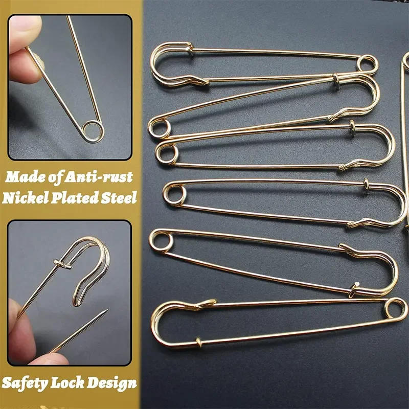 Description Picture 6 of item5/10/20PCS Extra-Large Steel Safety Pins 75mm(3") Heavy Duty Big Safety Pin Stainless Steel Spring Lock Pins for Clothes Crafts