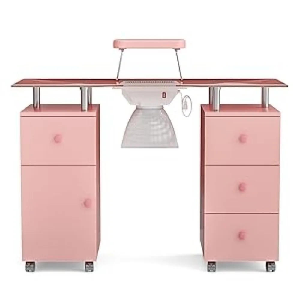 Description Picture 3 of itemPaddie Manicure Table with Glass Top, Foldable Arm Rest, Lockable Wheels, Storage Drawers for Nail Tech