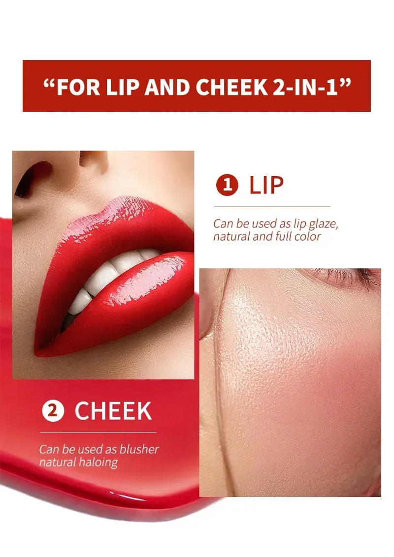 Description Picture 6 of itemTint Dyeing Liquid Lipstick and Blush 2 in 1 Waterproof Mirror Lip Gloss Water Lip Tint Non-sticky Lip Eye Cheek Makeup Cosmetic