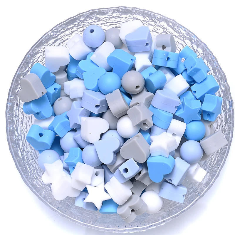 Description Picture 4 of item50Pcs/Lot Mix Style Silicone Beads Baby Heart Star Shape Nuring Teething Beads Sets DIY Baby Pacifier Chain Toys Accessories