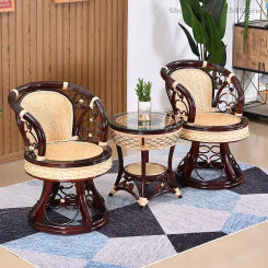 True Cany Chair Three-piece Balcony Furniture Combination Indoor Small Single Leisure Solid Wood Chair Chair Rotating Cany Chair