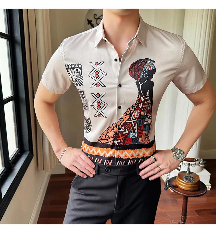 Description Picture 5 of itemFashion Ethnic Style Printed Shirts for Men Summer Short Sleeved Retro Business Casual Male Dress Shirt Streetwear Plus Size 6XL