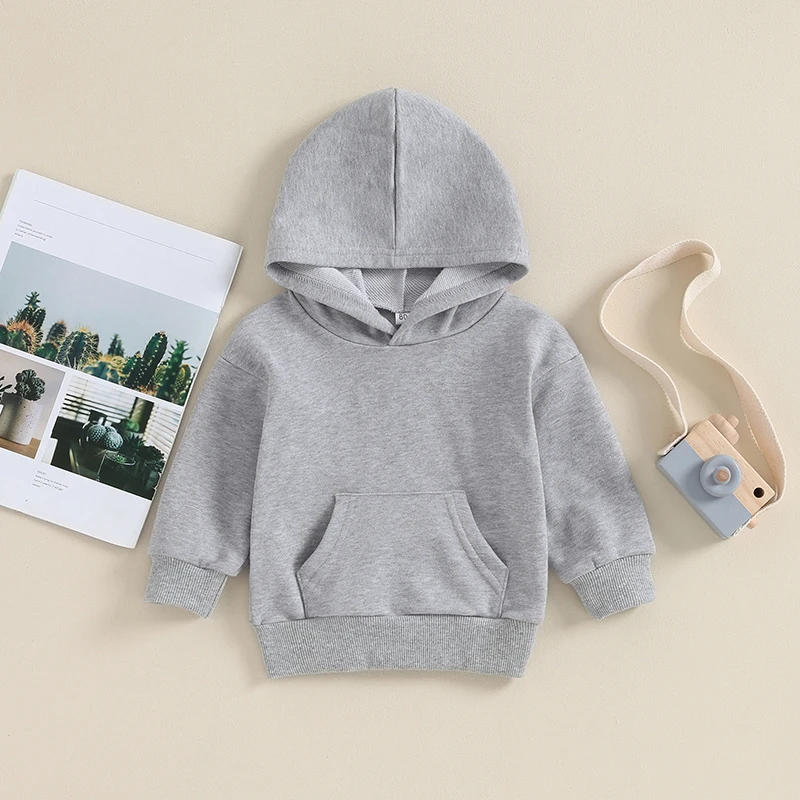 Description Picture 2 of itemToddler Boys Girls Hoodies Kids Clothes Solid Color Long Sleeve Hooded Sweatshirts Spring Fall Pullovers Tops