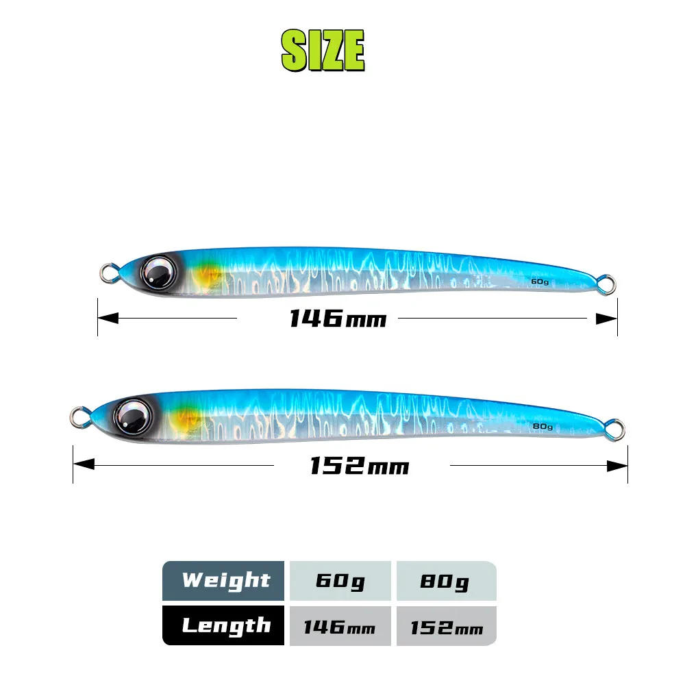 Description Picture 3 of itemGREENSPIDER 2023 New Shore Offshore Jigging Lure Kingfish Amberjack 60g 80g Blade Jig Metal Jigs Fishing Lure