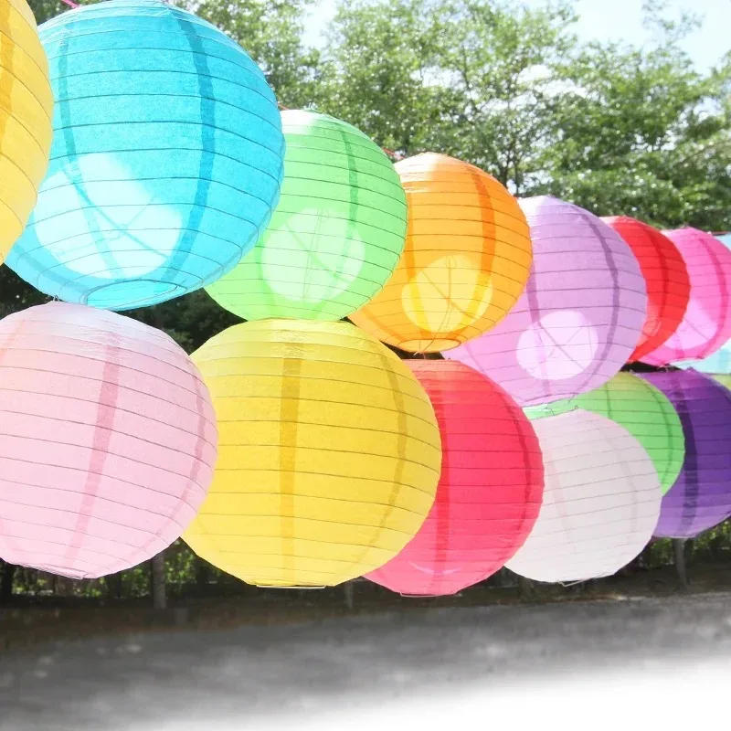 Description Picture 2 of item4/6/8/10/12/14/16inch Round Paper Lantern Multicolor Chinese Lanterns Paper Ball Wedding Birthday Party Hanging Home Decoration