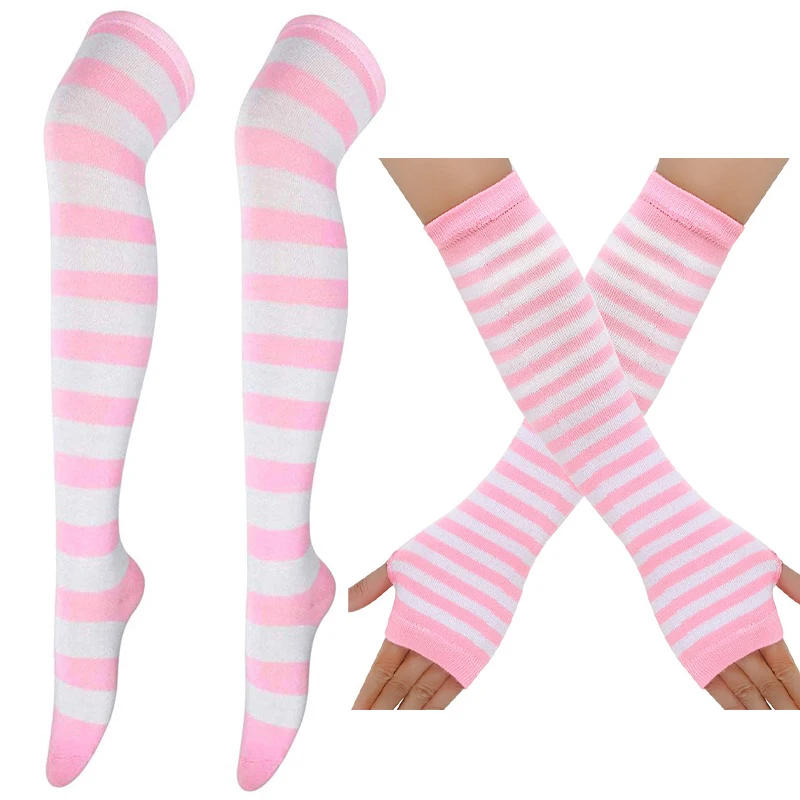 Description Picture 2 of itemThigh High Stockings Multi-color Casual Gloves Women Girls Striped Long Socks Over The Knee Socks