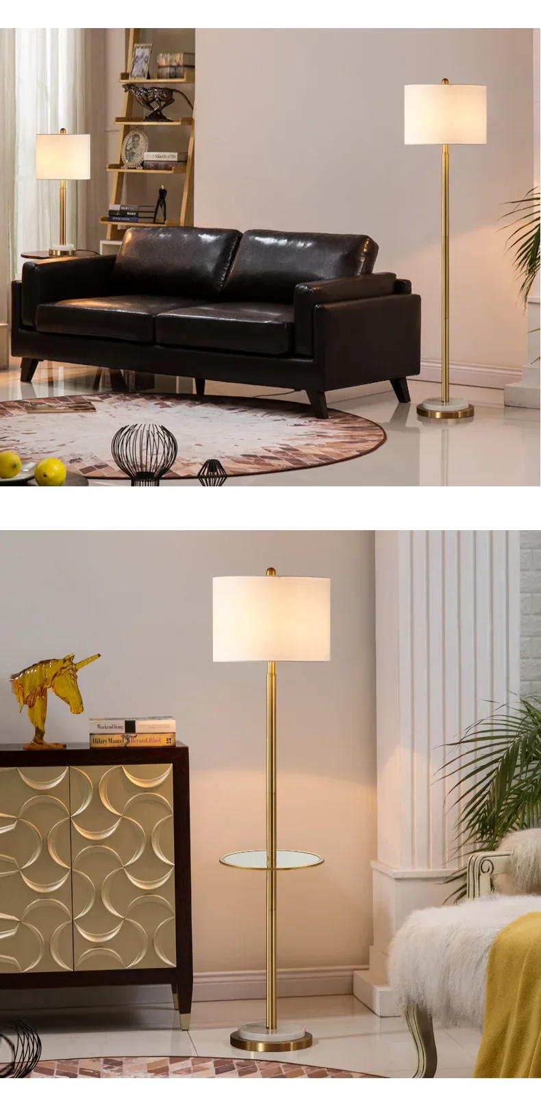 Description Picture 5 of itemModern luxury living room floor lamp Marble Base With tray vertical lamp Hotel bedroom sofa decoration standing light