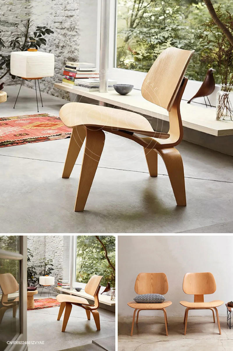 Description Picture 6 of itemMolded Plywood Simple Leisure Chair Armchair Wood Legs Natural Living Room Century Wood Replica Accent Chairs Home Furniture