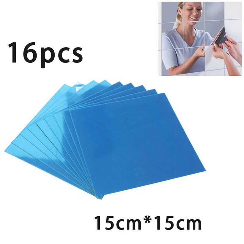 Description Picture 4 of item16PCS 15CM Square Wall Sticker DIY Mirror Wall Art Sticker Waterproof Decals Home Bedroom Art Decoration