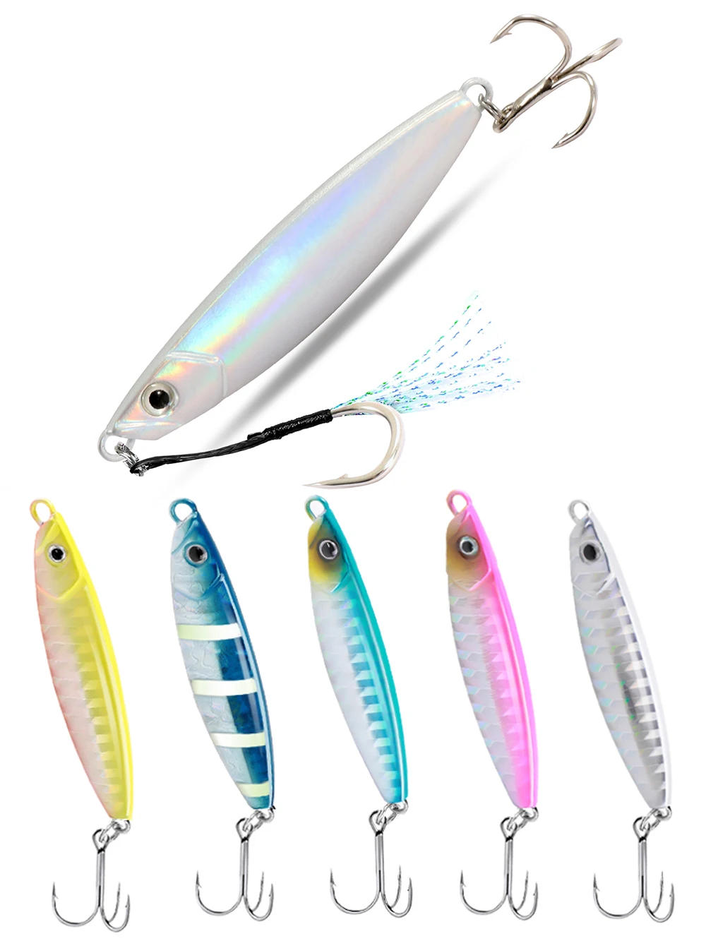 Description Picture 4 of itemMetal Fishing Lure 10g 15g 20g Shore Cast Hook Swimbait Spoon Jig Artificial Bait Laser Cover Pike Trout Pesca Spinning Tackle