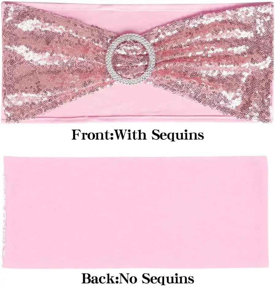 Description Picture 5 of item20Pcs Chair Sashes Sequin Stretchy Decorative Bows One-Sided Sequins Decor for Wedding Party Home Chair Cover Sash Decorations