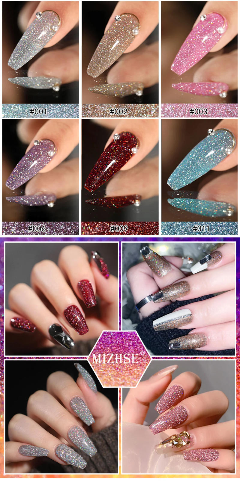 Description Picture 5 of itemMIZHSE 7ML Reflective Glitter Gel Nail Polish Semi Permanent Nail Polish Sparkling Varnish Hybrid UV Gel Nails Art Salon Varnish