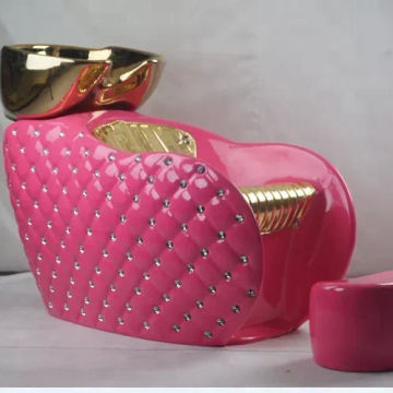 Salon Furniture Pink Shampoo Bed Fiber Glass Backwash Unit Crystal Hair Washing Chair for Barber Shop