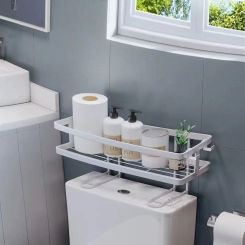 Over The Toilet Shelf,Toilet Storage 1Tier Bathroom Organizer Shelves,Multi-function Paper Holder Basket No Drilling Space Saver