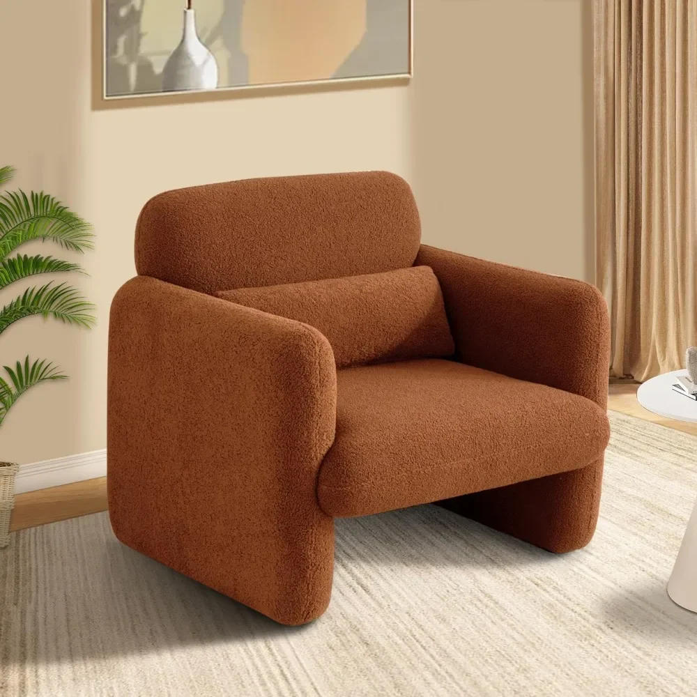 Description Picture 5 of itemModern Accent Single Sofa Chair with Arms, Lamb Fabric Upholstered Comfy Reading Arm Chair for Bedroom, Living Room-Beige