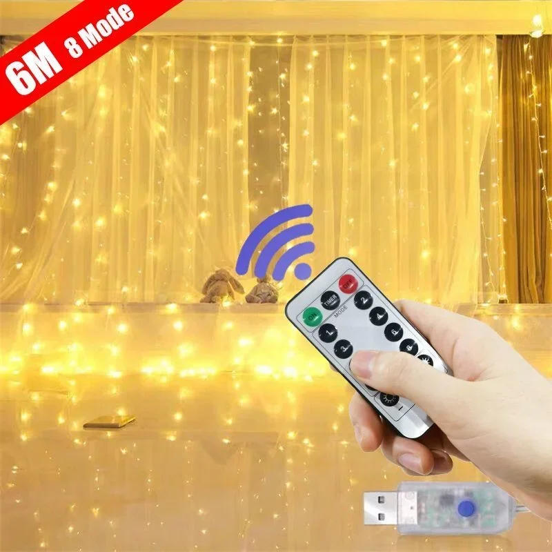 Description Picture 5 of itemLED Garland Curtain Lights 8 Modes USB Remote Control Fairy Lights String for Christmas Decor Home Wedding Holiday Party Lamp
