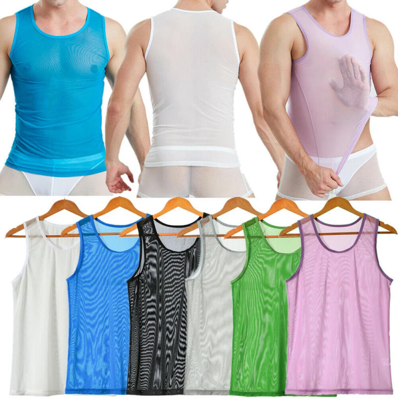 Description Picture 3 of itemBusiness Casual Comfy Shirts Tops Beach Breathable Gym Mesh Muscle See-through Sheer Shirt String Vest Tank Tops
