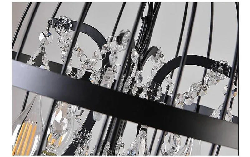 Description Picture 6 of itemVintage American countryside candle Chandelier iron circular LED light living room dining room birdcage crystal Chandelier
