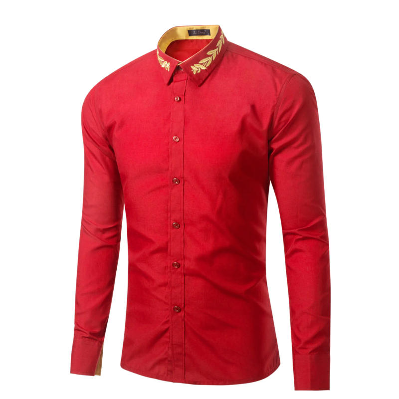 Description Picture 5 of itemGold Embroidery Mens Dress Shirts 2024 Brand Long Sleeve Wedding Groom White Shirt Men Casual Button Up Camisa Social Masculina