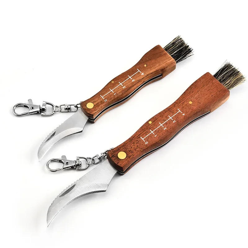 Description Picture 6 of itemMultifunctional stainless steel folding  brush outdoor mini mushroom knife EDC wooden handle sharp camping hunting survival