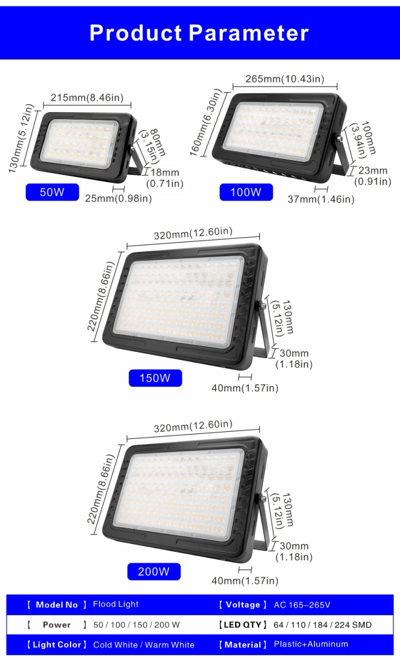 Description Picture 6 of itemFocos LED Flood Light 200W 150W 100W 50W Outdoor Lighting Reflector IP67 Modern Waterproof Floodlight 220V Spotlight Garden Lamp