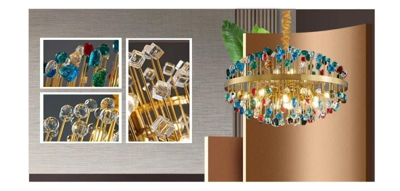 Description Picture 2 of itemModern Crystal Chandelier for Dining Room Luxury Colorful Cristal Hanging Lamps Rectangle Kitchen Island LED Lighting Fixtures