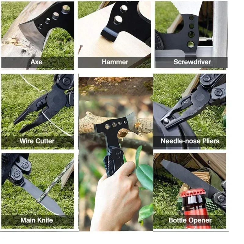 Description Picture 5 of itemMultifunctional Axe Survival Axe Portable Fold Pliers Pocket Knife Pliers MultiTool Camping Ax Hammer Outdoor Escape Tool