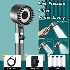 Black High Pressure Shower Head Rainfall 3 Modes Adjustable Boost Filter Holder One Click Water Stop Bathroom Accessories