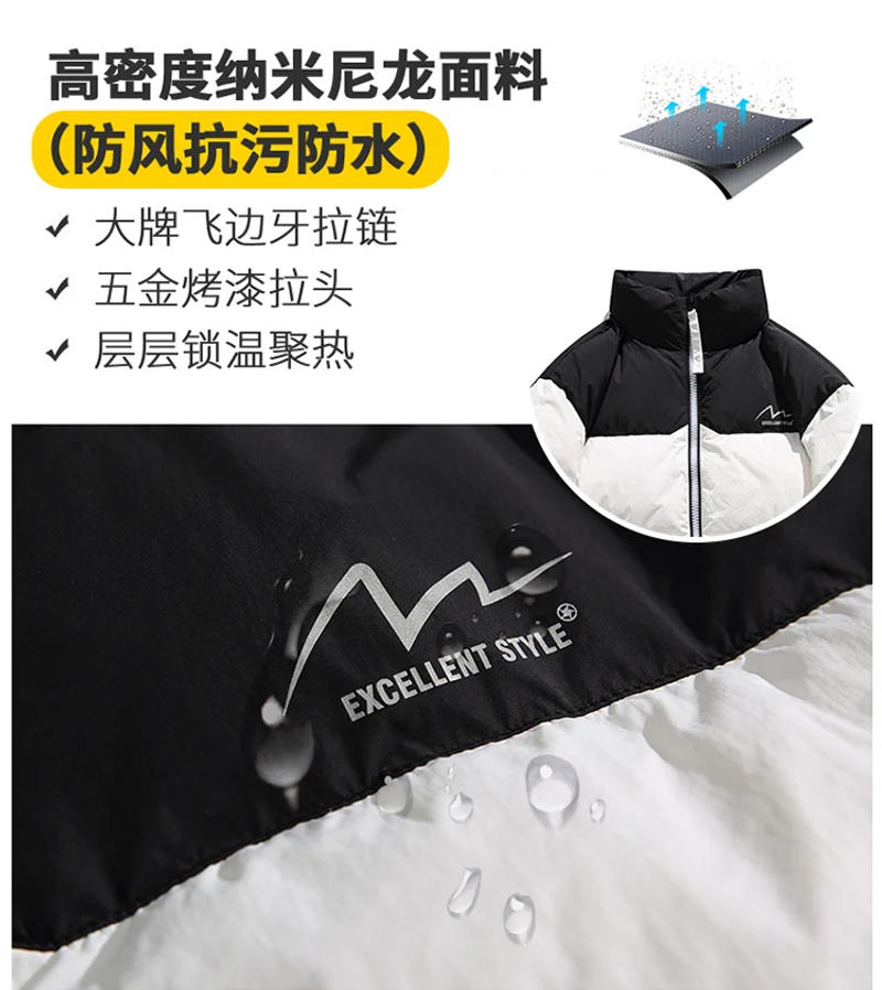 Description Picture 5 of itemWinter Men Puffer Coat Casual Parkas Couples Patchwork Fashion Stand Collar Thick Warm High Quality Down Jacket Streetwear