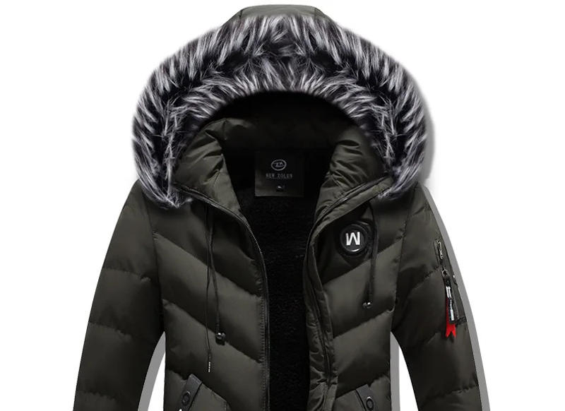 Description Picture 6 of itemMen Windproof Jacket Coats Mens Autumn Winter Long Thickened Warm White Hooded Jacket Parkas Multi Pockets Padded Overcoat Male