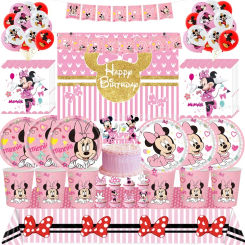 Minnie Mouse Party Decoration Minnie Disposable Tableware Set Cup Plates Balloon Girl Kid Birthday Party Baby Shower Supplies