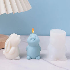Smiling Rabbit Silicone Candle Molds 3D Cute Animal Crafts Resin Gypsum Soap Mold DIY Chocolate Ice Cake Baking Tool Home Gift