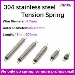 5pcs/lot 0.7mm 304 Stainless Steel O Hook Tension Cylindroid Helical Pullback Extension Tension Coil Spring OD 5-8  lengh 15-200